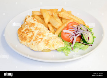 Mushroom Omelette, Chips And Salad